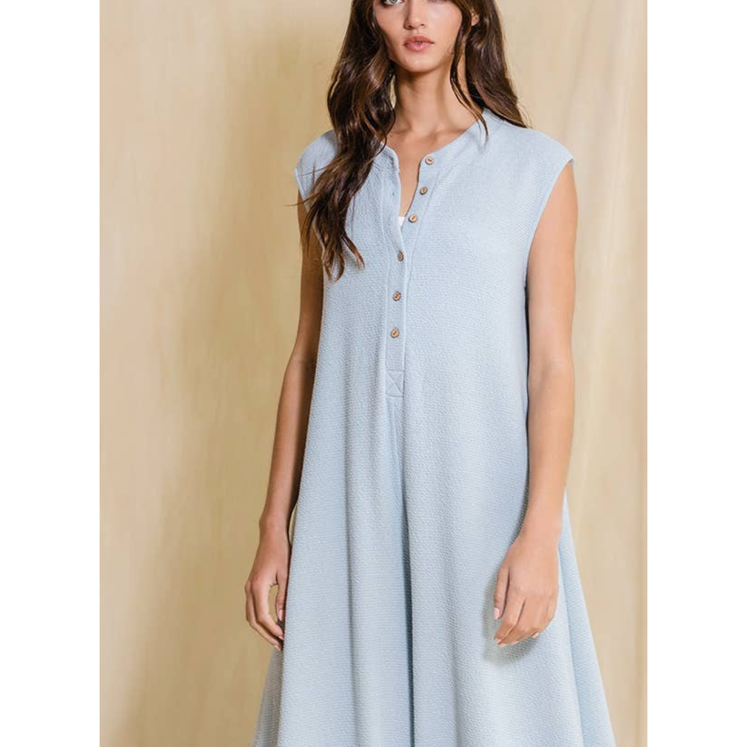 Wide Leg Button-up Loose Fit Solid Jumpsuit: Sky Blue