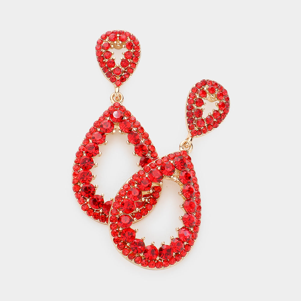 Crystal Teardrop Open Dangle Earrings – Red Rhinestone