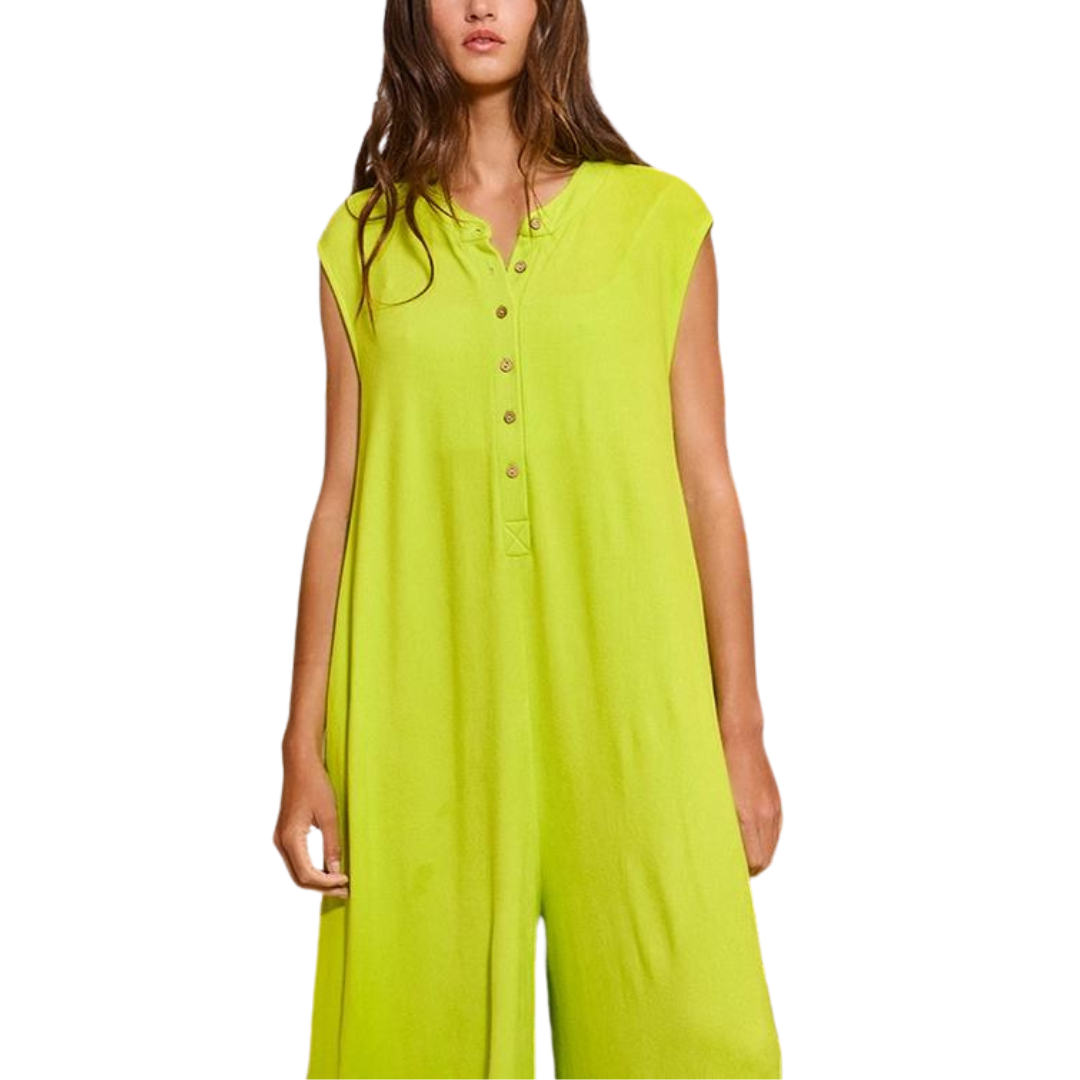 Wide Leg Button-up Loose Fit Solid Knit Jumpsuit