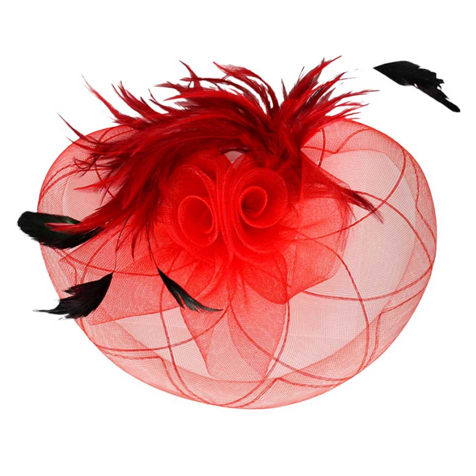 Feather Mesh Flower Headband: Red