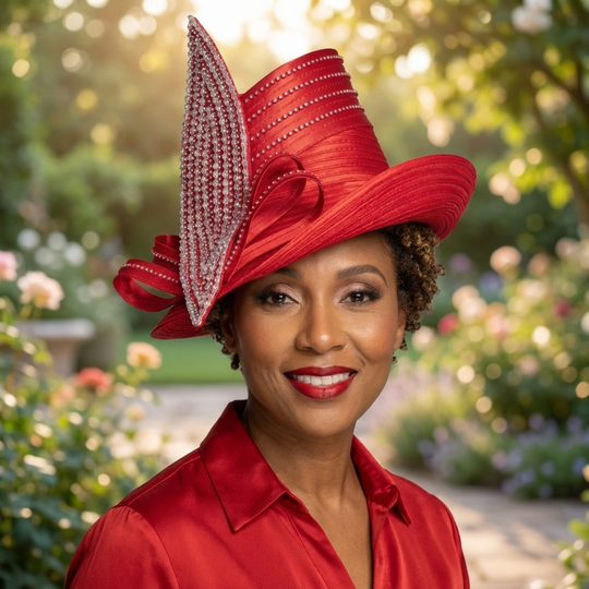 Red Tall Crown Satin Bow Hat