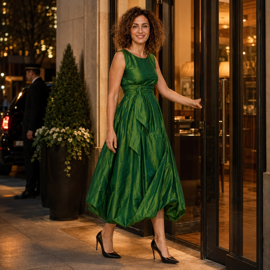 Igor Dobranic Phlox Olive Green Sculptural Midi Dress