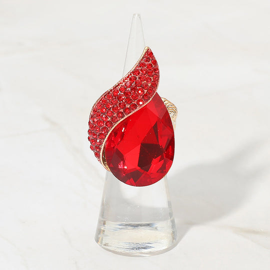 Red Teardrop Crystal Wrap Stretch Cocktail Ring