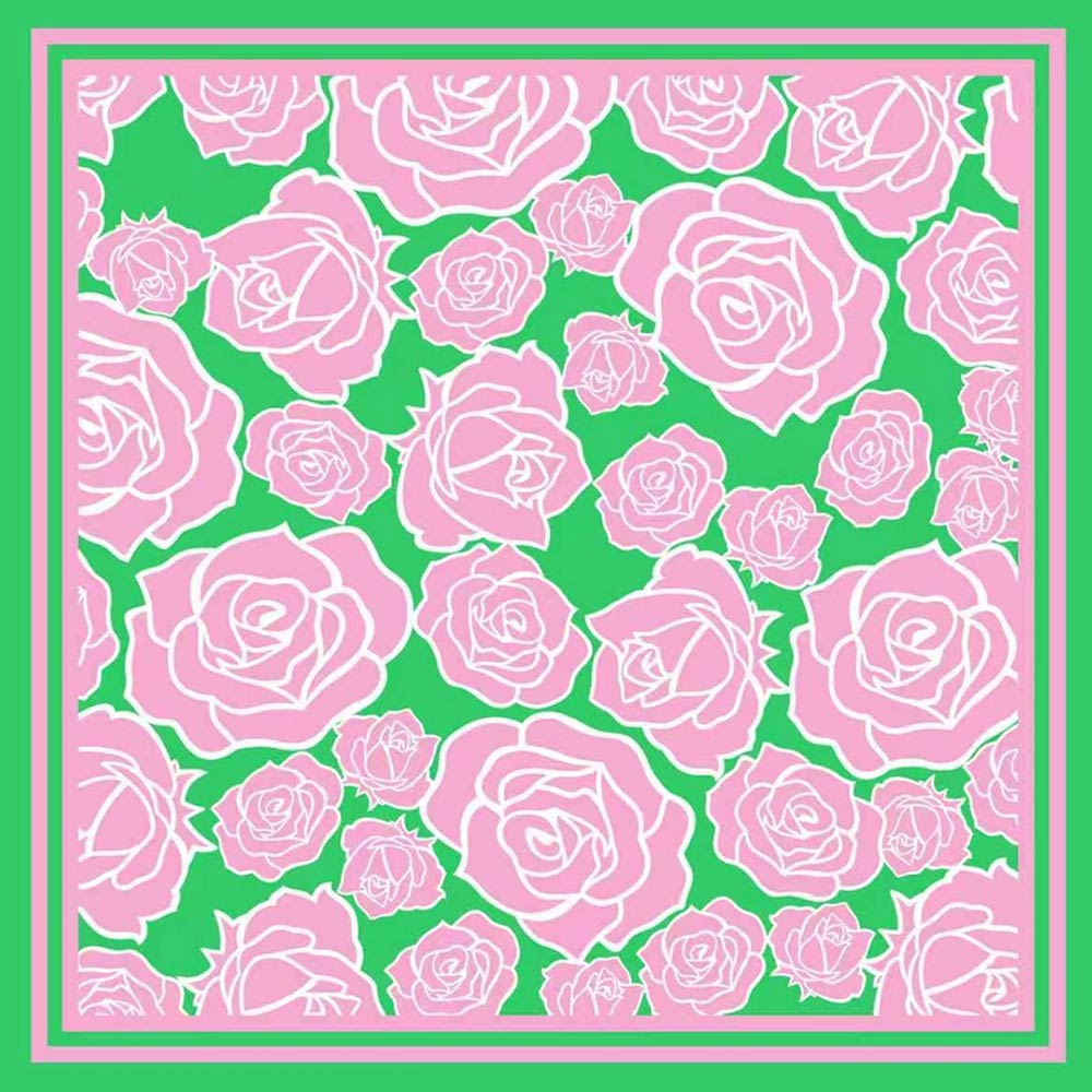 Pink & Green Rose Print Square Scarf