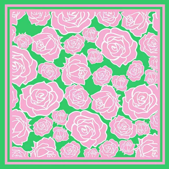 Pink & Green Rose Print Square Scarf