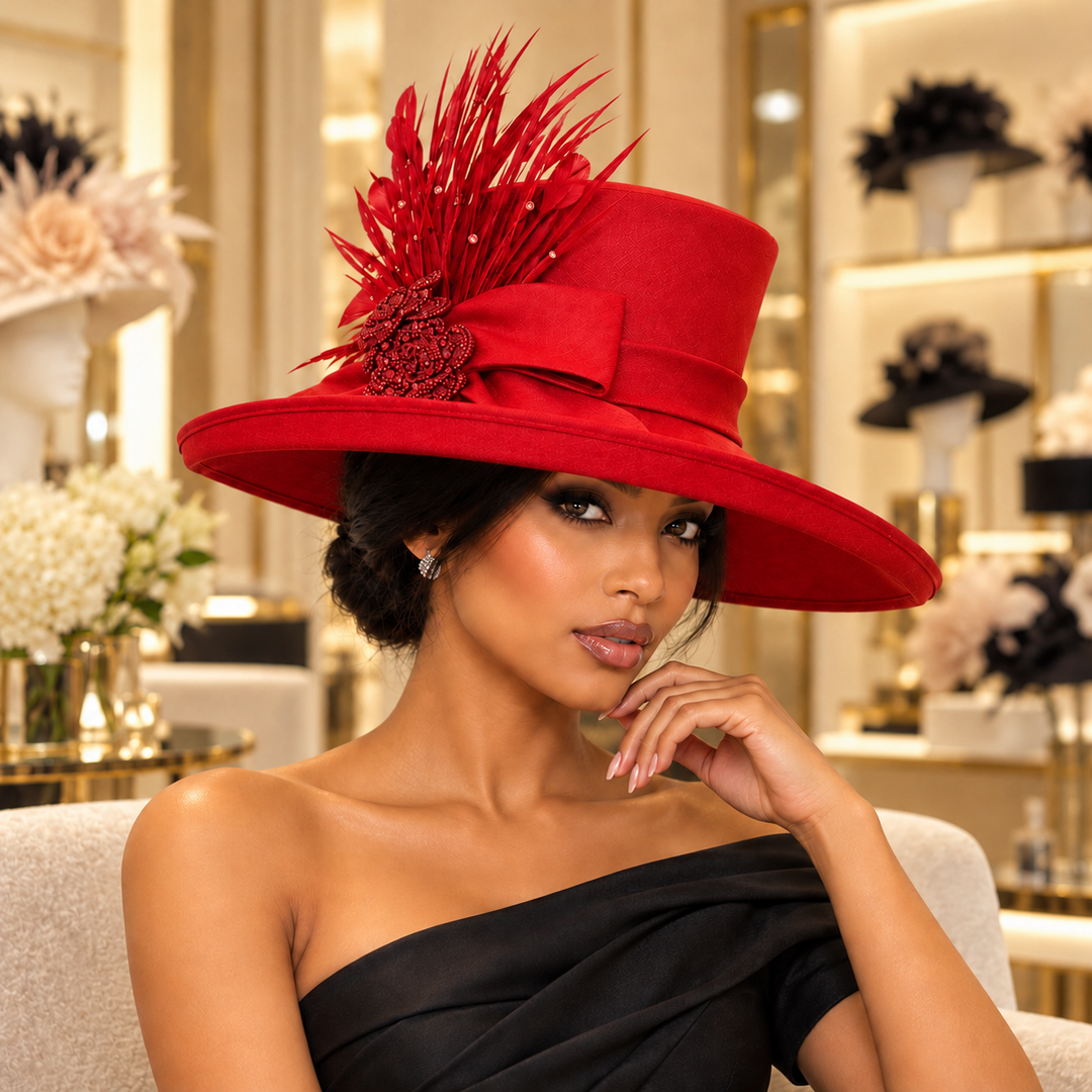 The Plaza Wide Brim Statement Hat: Red