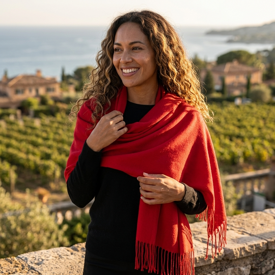 Red Pashmina Shawl with Fringe
