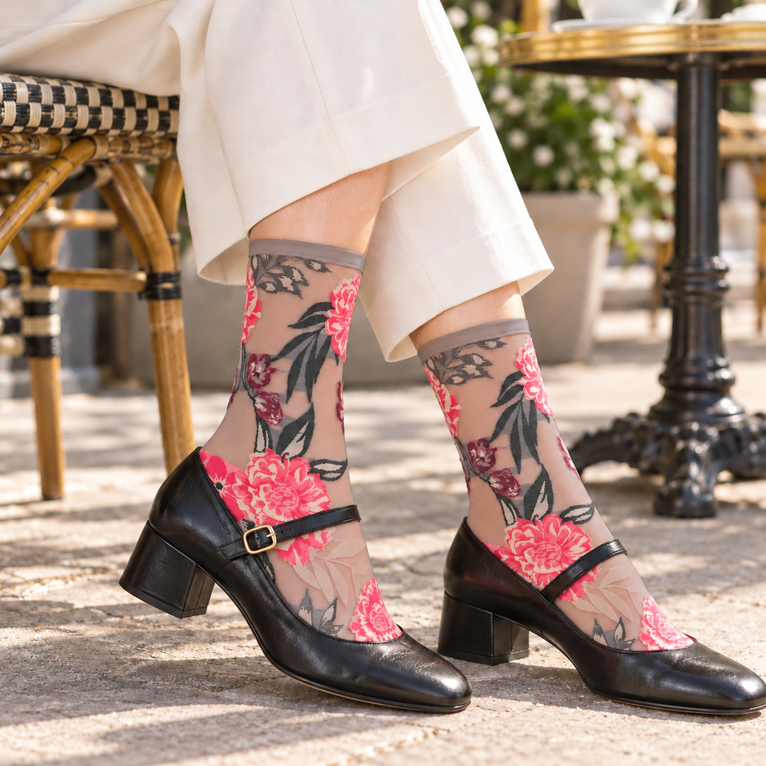 Botanic Bunches Sheer See-Through Anklet Socks: Alloy