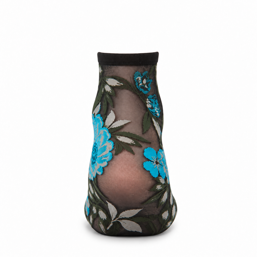 Botanic Bunches Sheer See-Through Anklet Socks: Black