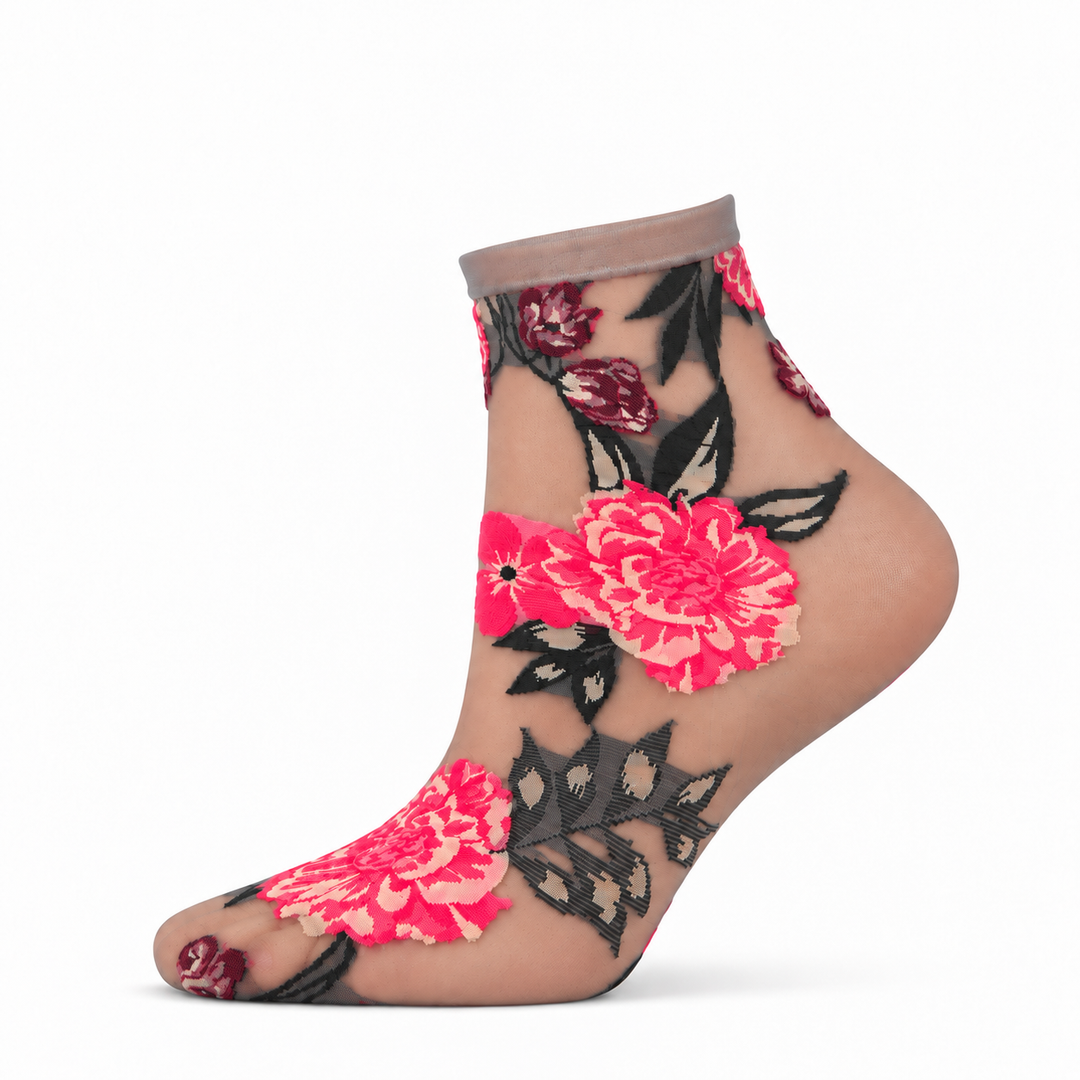Botanic Bunches Sheer See-Through Anklet Socks: Alloy