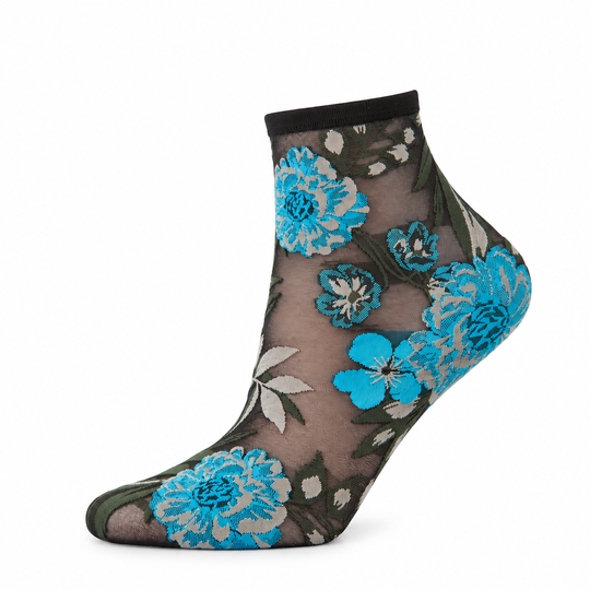 Botanic Bunches Sheer See-Through Anklet Socks: Black