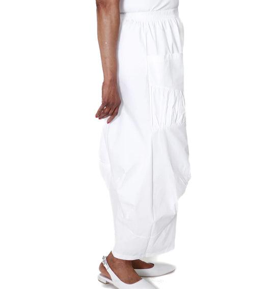 T by Transparente White Shirred Wide-Leg Pants – Cotton