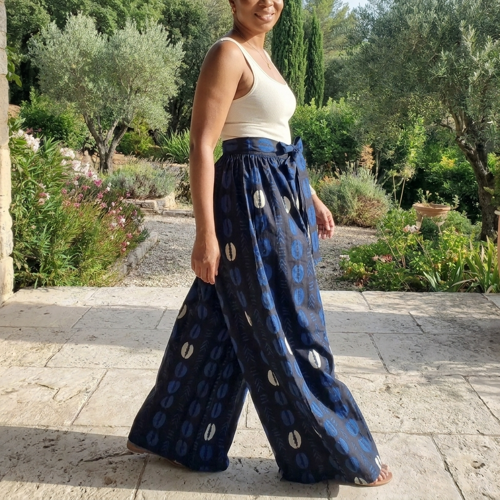 African Shell Print Palazzo Pants – Blue Multitone