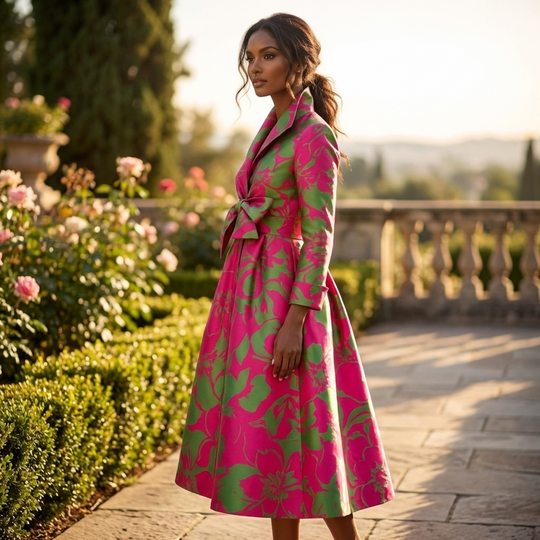 Abrigo de brocado teñido en hilo