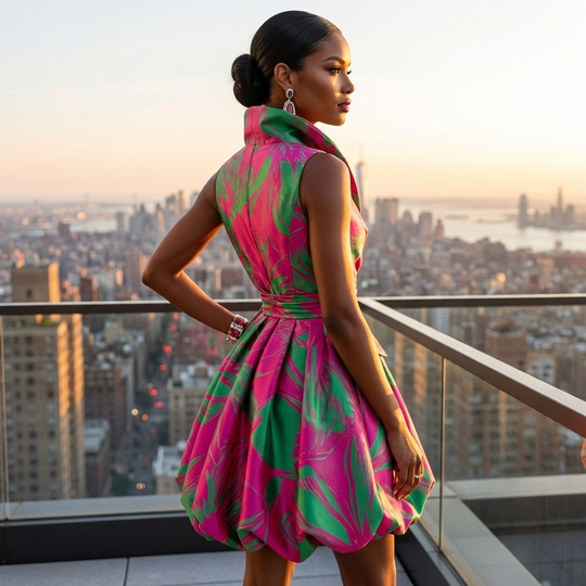 Vestido clásico de brocado jacquard con burbujas - PG