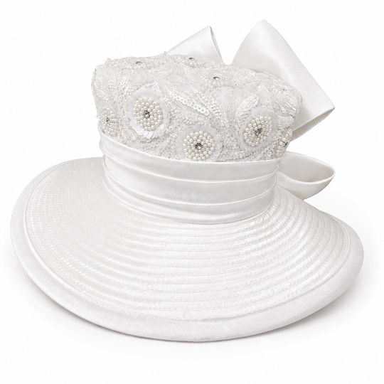 Kismet Embroidered Crystal Bloom Wide-Brim Hat