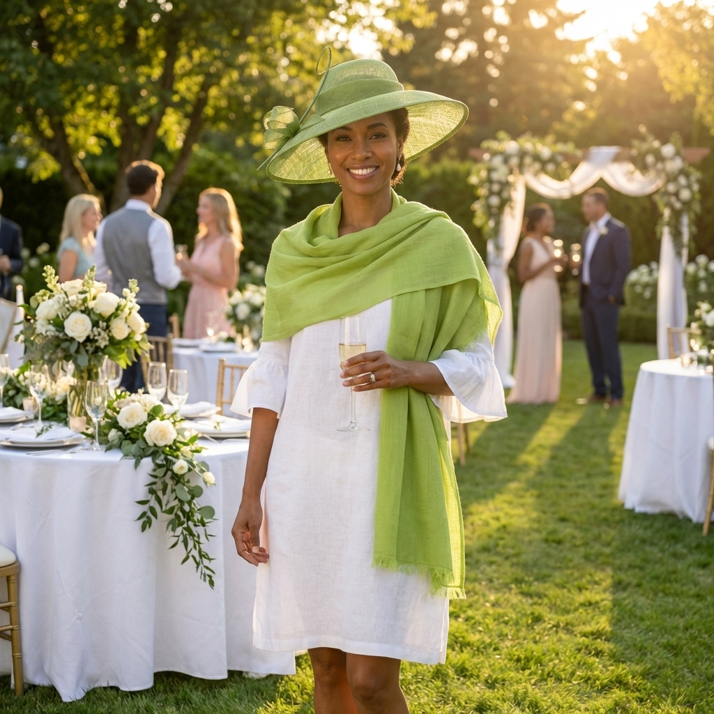 Green Asymmetric Brim Sinamay Hat with Ribbon Detail