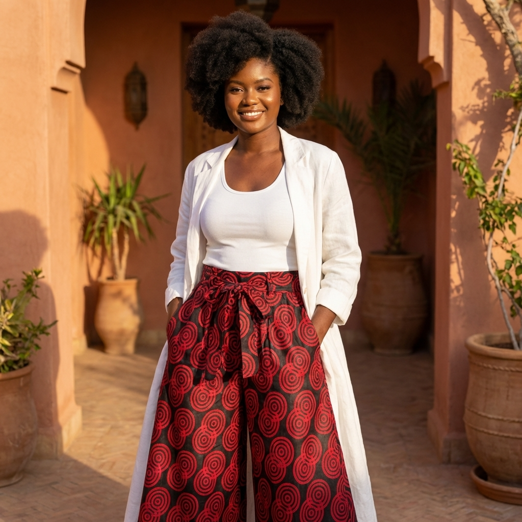 African Cotton Palazzo Pants – Black &amp; Red Print