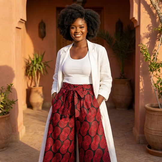 African Cotton Palazzo Pants – Black &amp; Red Print