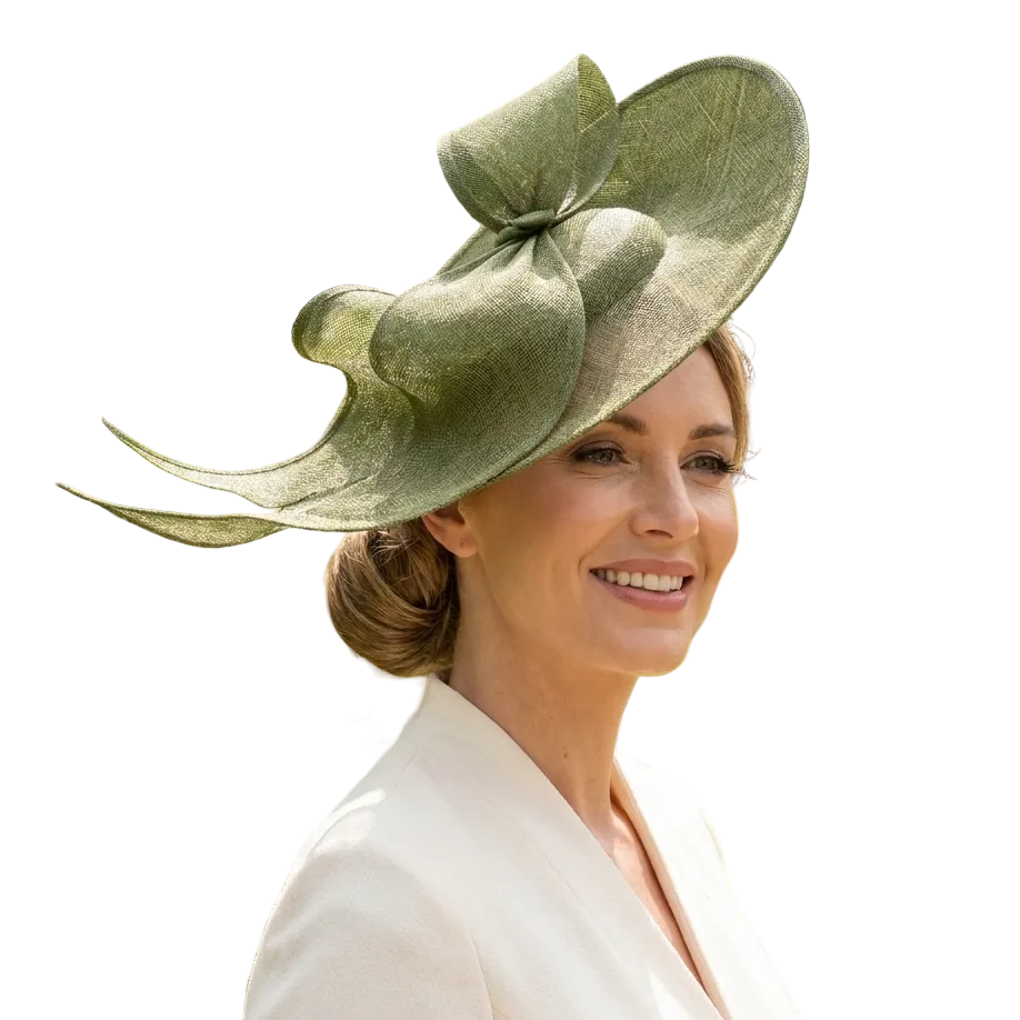 Woman wearing a large green hat in a garden setting