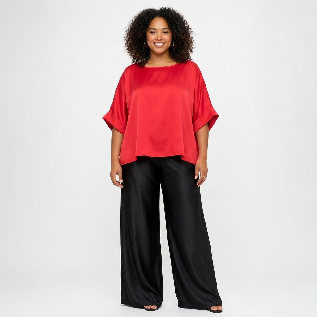 Oversized-Top aus Stretch-Satin – Fuchsia