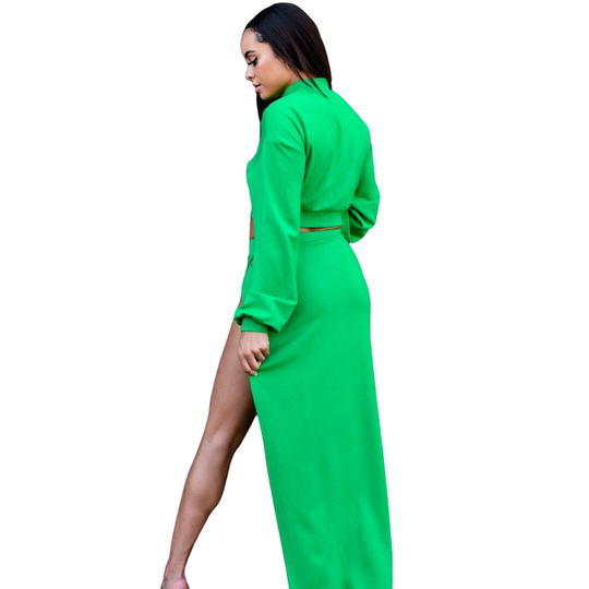 Crop Top & High Split Skirt - Kelly Green