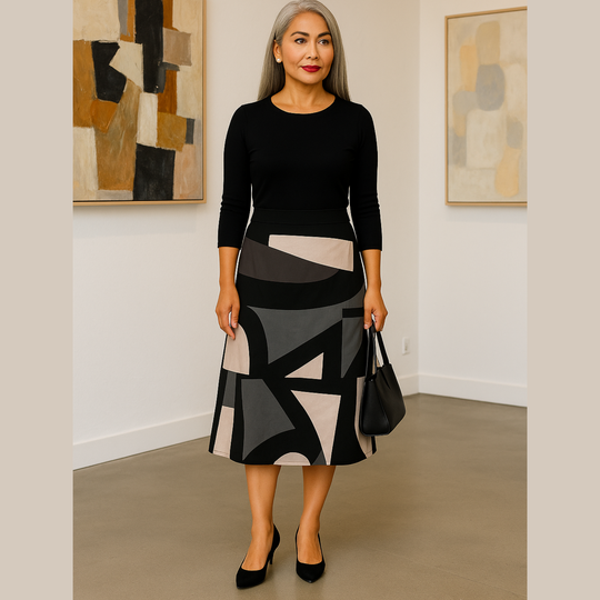 Abstract Print Ponte Cotton Skirt