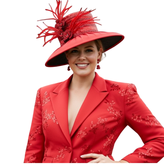 Mason - Sombrero de plumas y joyas - Rojo