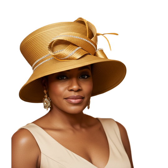 Sombrero de cinta de satén con corona de hongo: dorado