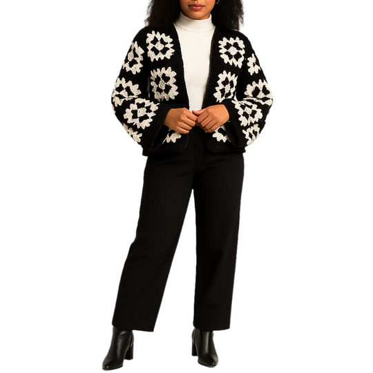 Plus - Oversized Black & White Crochet Cardigan – Casual Luxe Edition