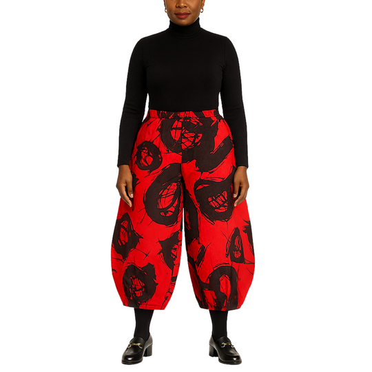 Pantalón abstracto con puños fruncidos 3/4