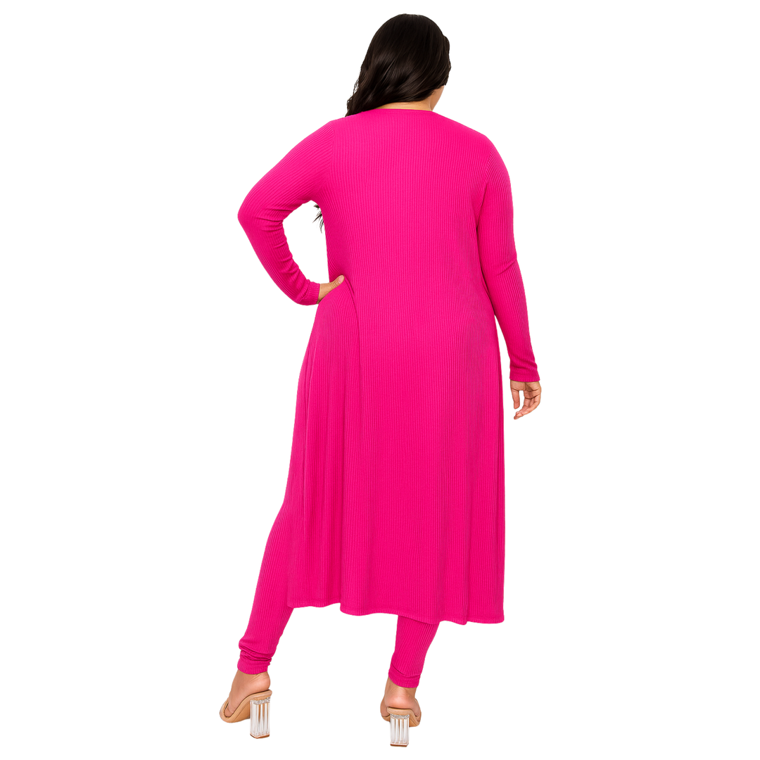 3pc Ribbed Knit Lounge Set - Fuchsia