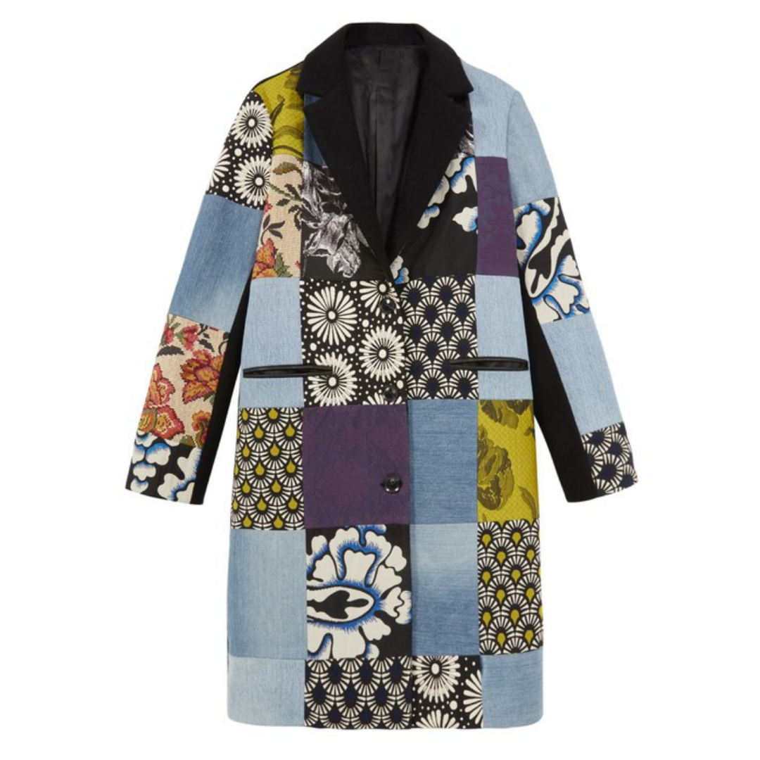 Vintage Patchwork Denim Mixed Media Tailored Coat