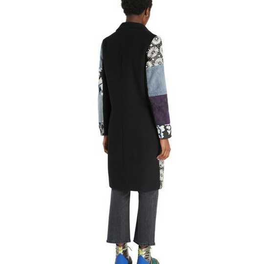 Vintage Patchwork Denim Mixed Media Tailored Coat