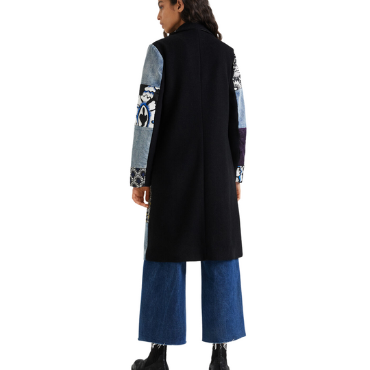 Vintage Patchwork Denim Mixed Media Tailored Coat