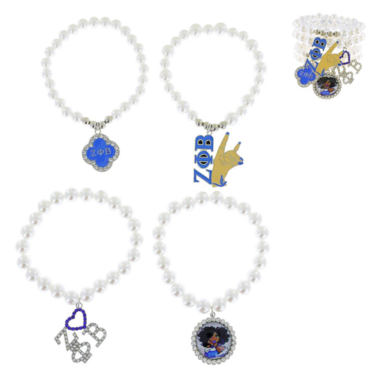 Zeta Phi Beta 4-Strand Multi-Charm Bracelet – White & Royal Blue