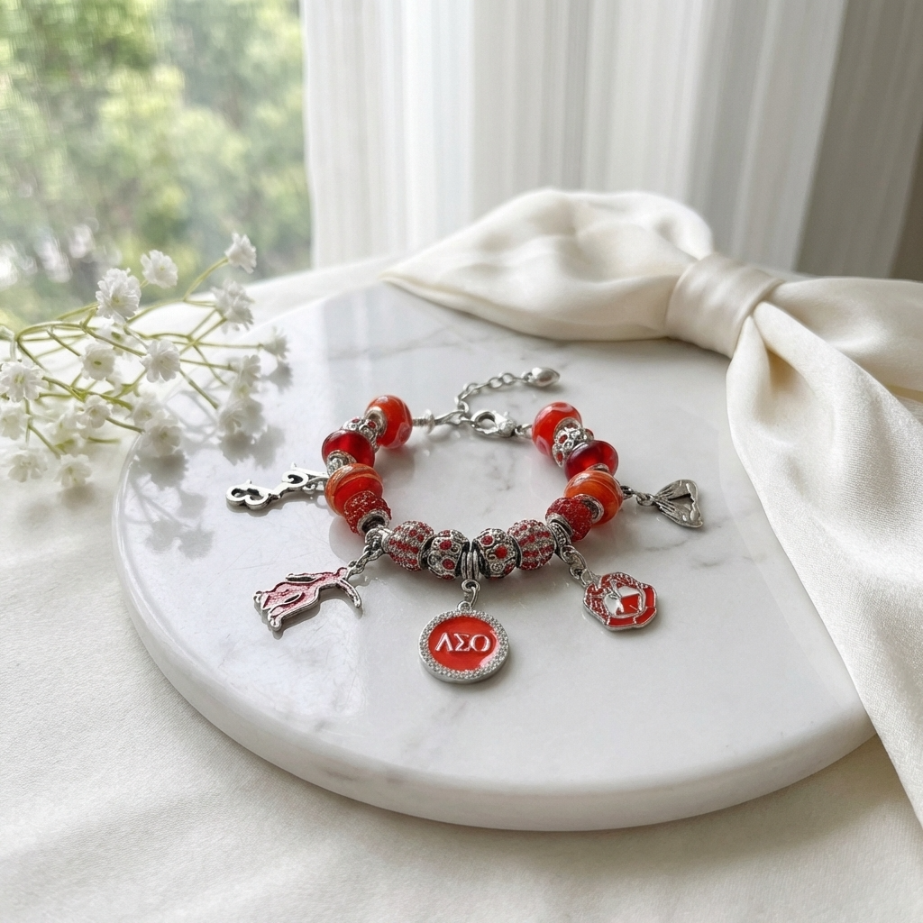 Delta Sigma Theta Charm Bracelet – Red and White Sorority Jewelry