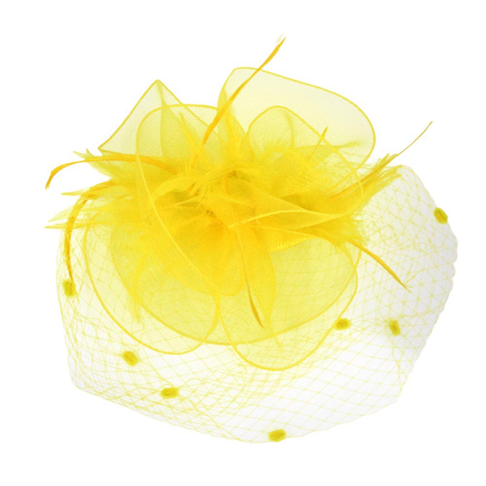 Feather Mesh Flower Fascinator Headband: Yellow