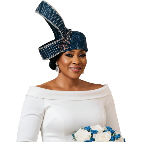 Lumiere Crystal Laden Bubble Hat - Navy