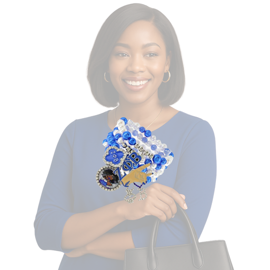 Zeta Phi Beta 4-Strand Multi-Charm Bracelet – Royal Blue & White
