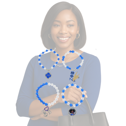 Zeta Phi Beta 4-Strand Multi-Charm Bracelet – Royal Blue & White