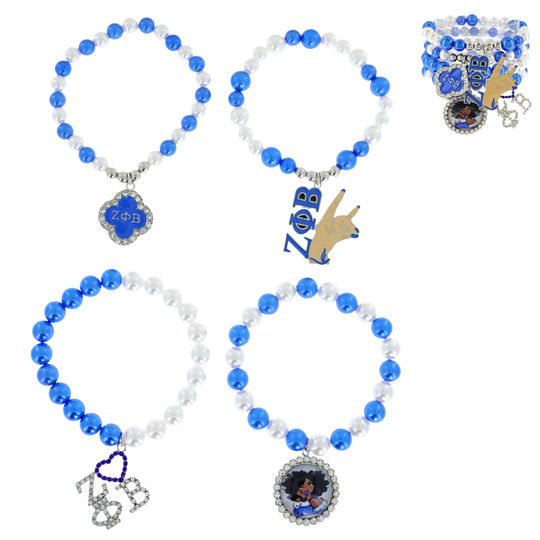 Zeta Phi Beta 4-Strand Multi-Charm Bracelet – Royal Blue & White