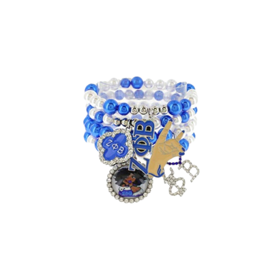 Zeta Phi Beta 4-Strand Multi-Charm Bracelet – Royal Blue & White