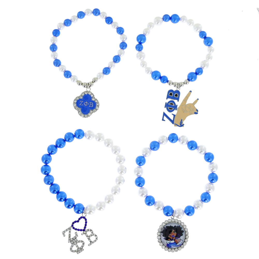 Zeta Phi Beta 4-Strand Multi-Charm Bracelet – Royal Blue & White