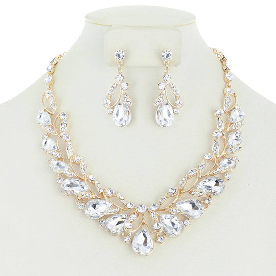 Crystal Rhinestone V Shape Necklace Set : Crystal