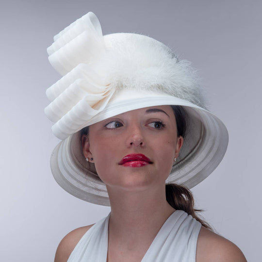 Crinoline Feather Bow Trim Tall Crown Wool Felt Hats: Wine