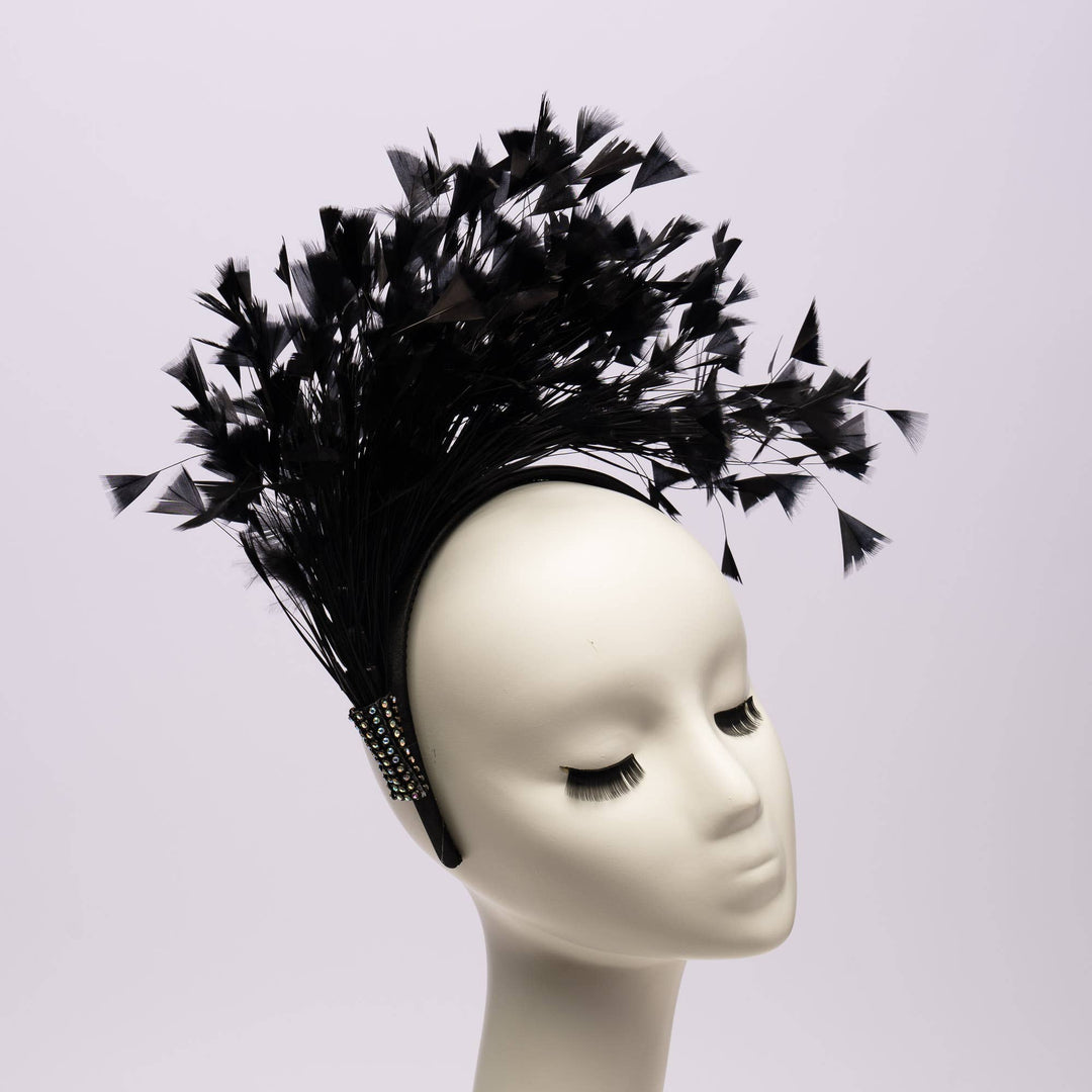 Feather Style Fascinator Headband: Black