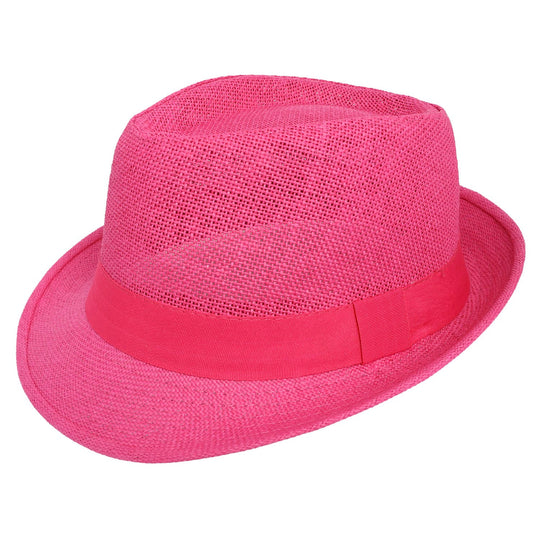 Pink straw hat with a band on a white background