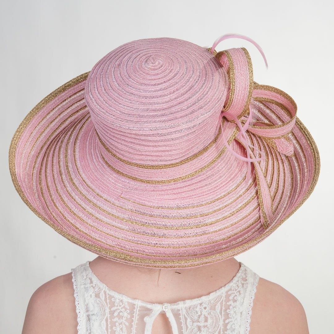 Pink and Gold Wide Brim Hat with Bow Detail
