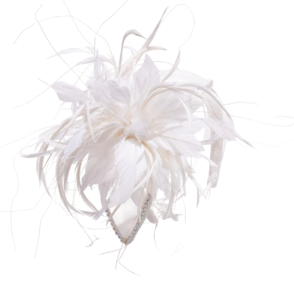 White feathered headpiece on a white background